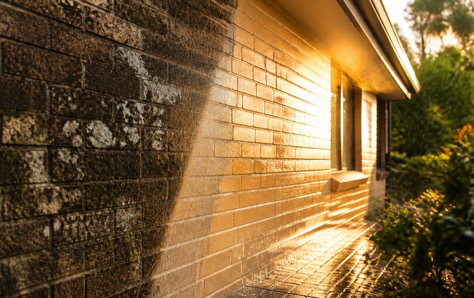 Melbourne brick wall half grimy, half soft-washed clean